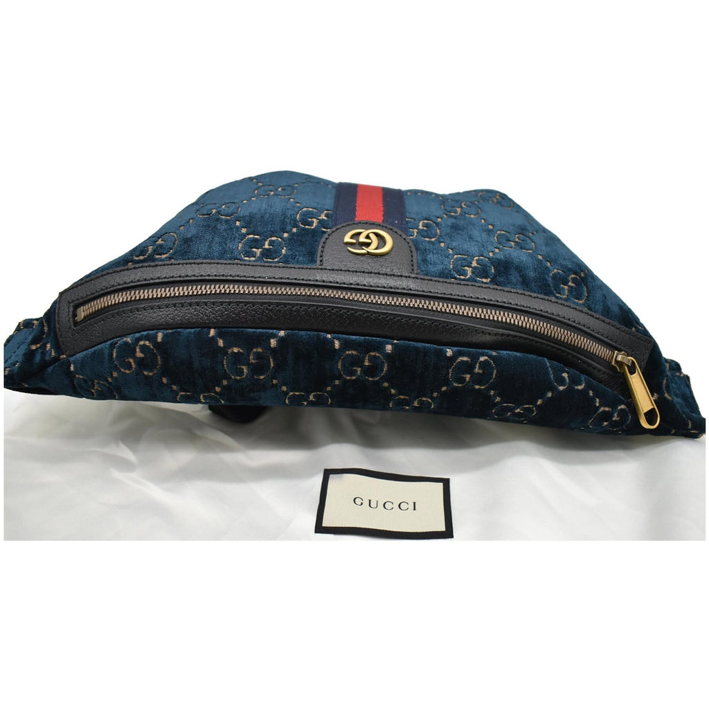 GUCCI GG Monogram Velvet Belt Bumbag Dark Blue 574968