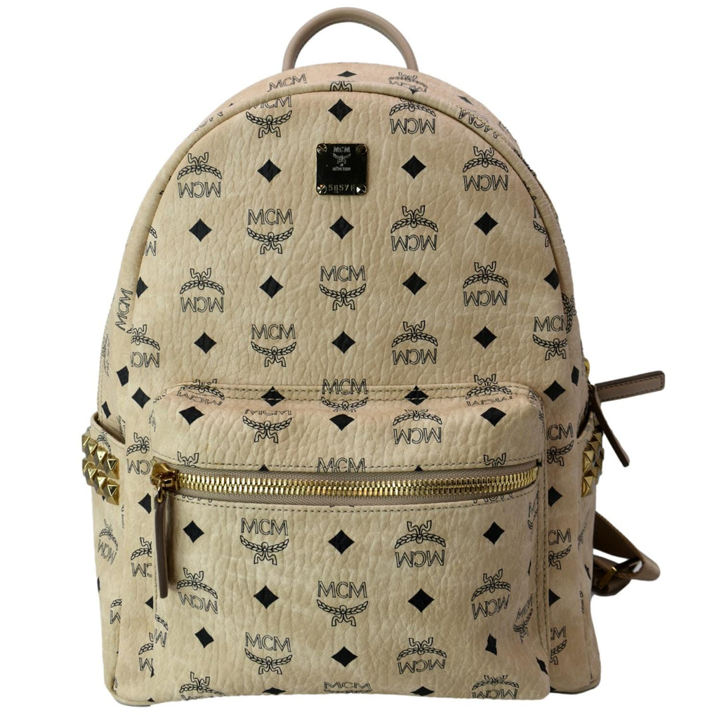 MCM Stark Visetos Mini Studded Coated Canvas Beige Backpack