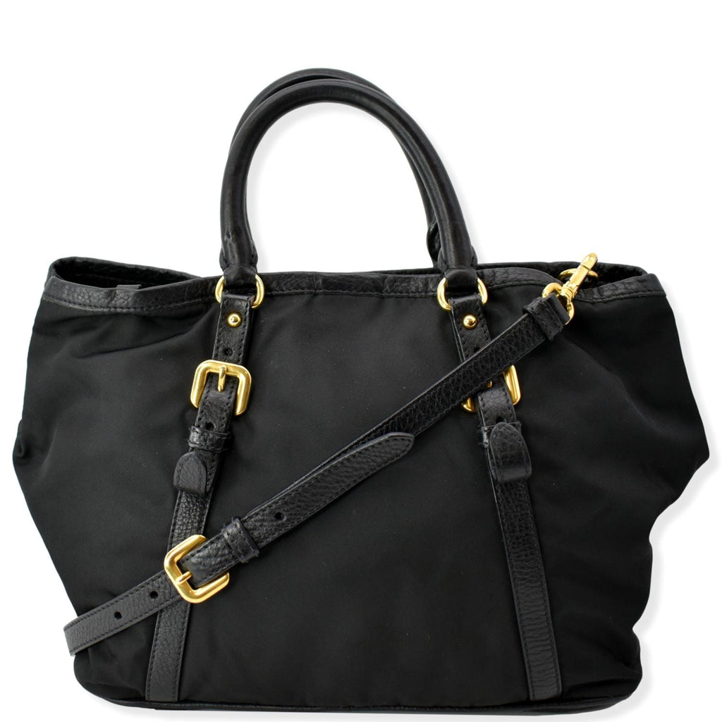 PRADA Tessuto Nylon Vitello Medium Double Bag Black 1227044