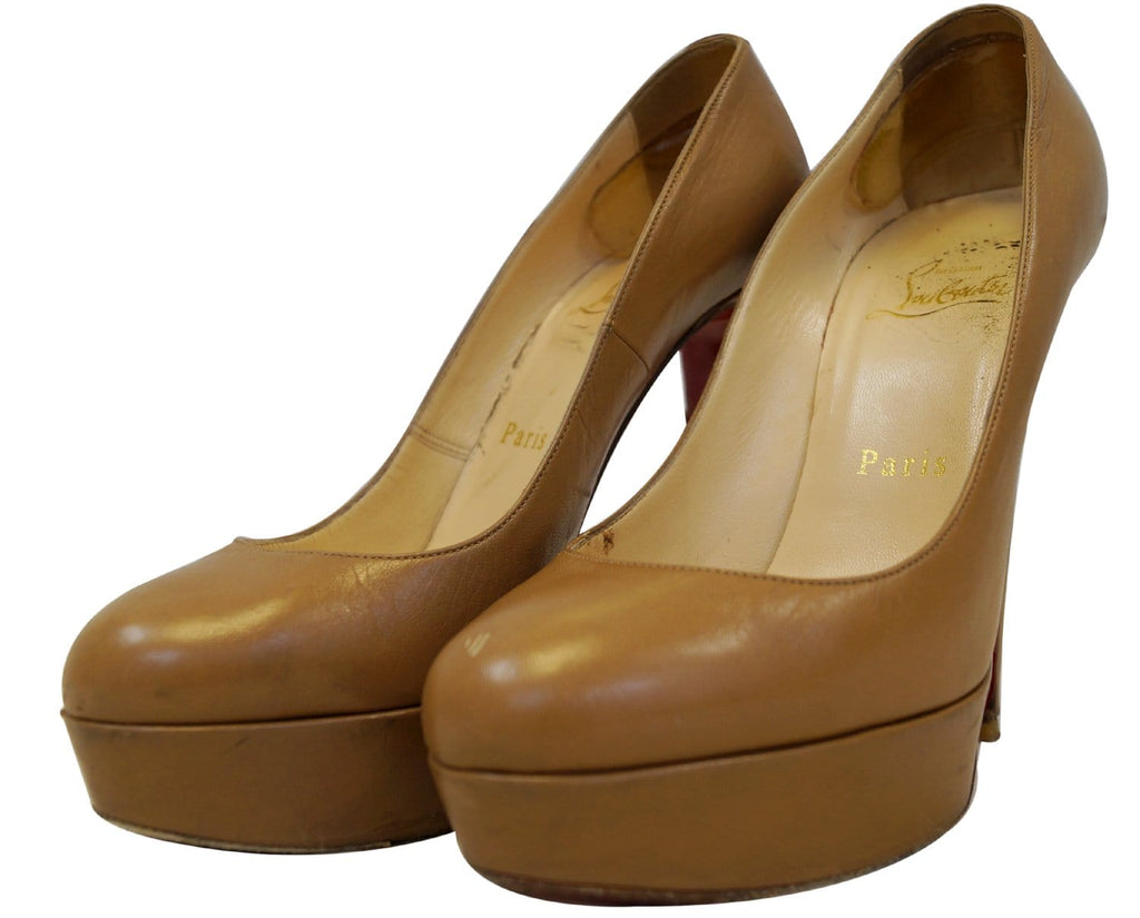 Christian Louboutin Bianca 140 Platform Leather Camel Pumps - Last Cal