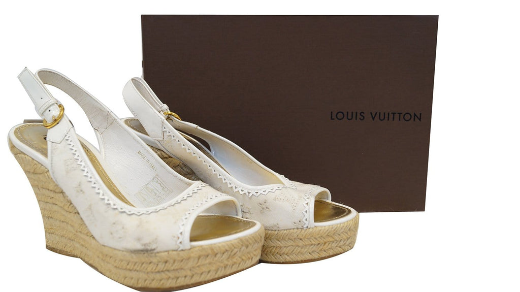 Louis Vuitton Fuchsia Denim Monogram Denim Espadrille Wedges Size 5.5/36 -  Yoogi's Closet