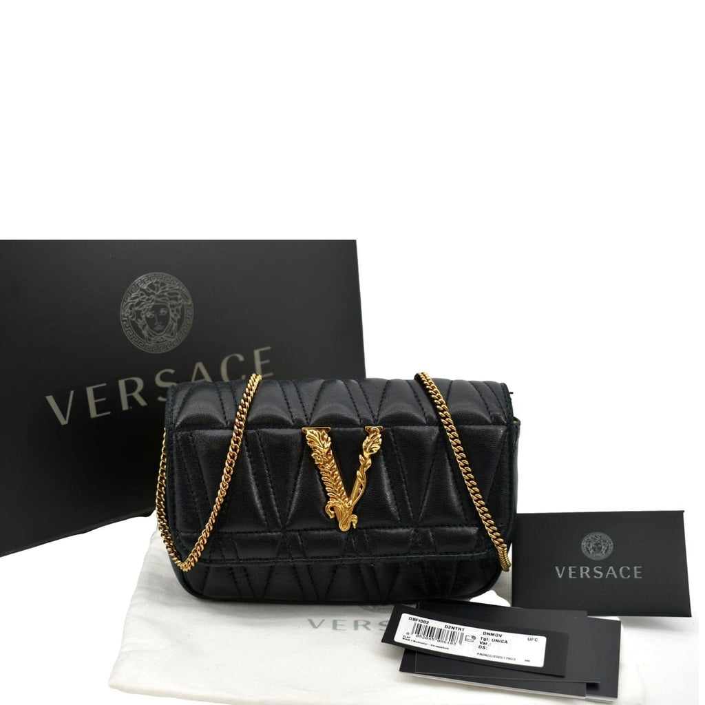 AUTH NWT Versace Virtus Leather Mini Crossbody, Shoulder Bag With BOX +Dust  Bag