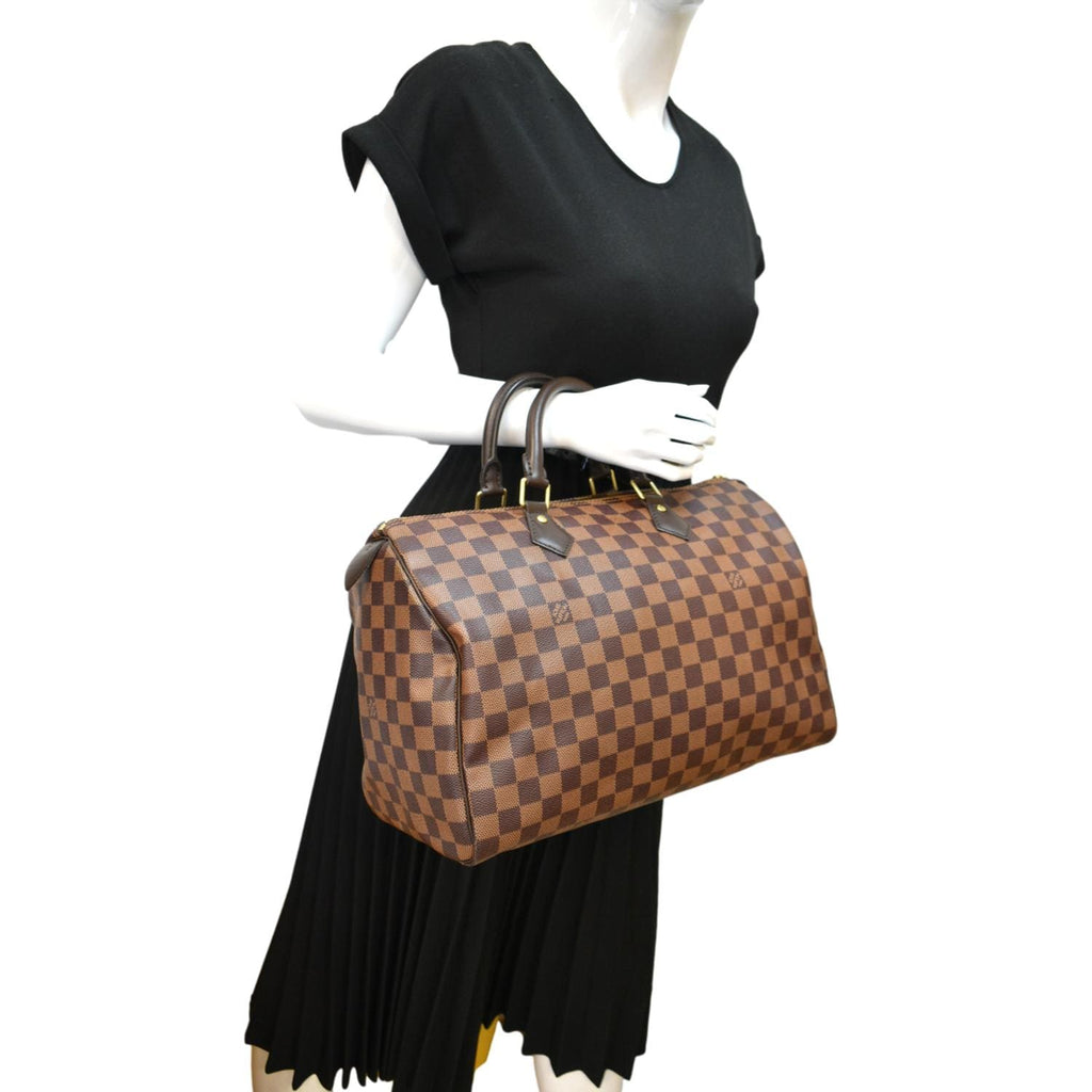 Authentic Louis Vuitton Speedy 35 Damier Ebene Canvas Brown Handbag Style  N41363