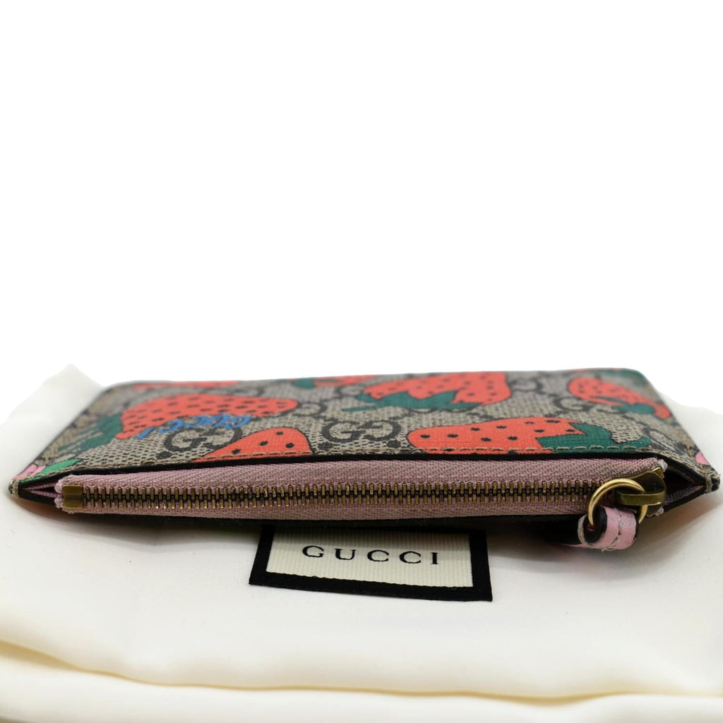 Gucci GG Key Case With Strawberry Print in Natural