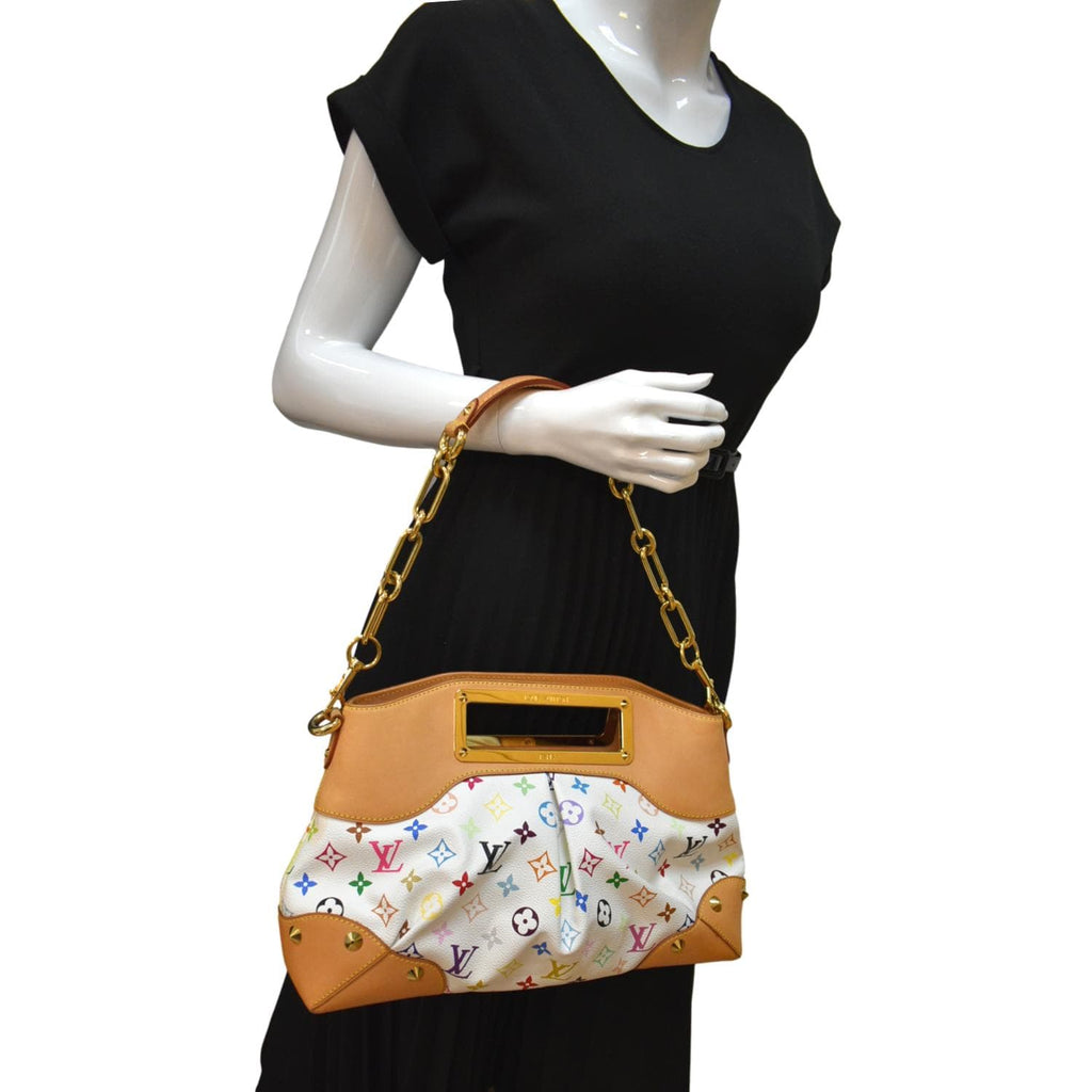 $3000 Louis Vuitton White Multicolor Judy GM Gold Chain Shoulder Bag Purse  - Lust4Labels