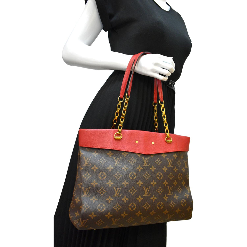 Louis+Vuitton+Pallas+Red+Handle+Tote+Brown+Canvas for sale online