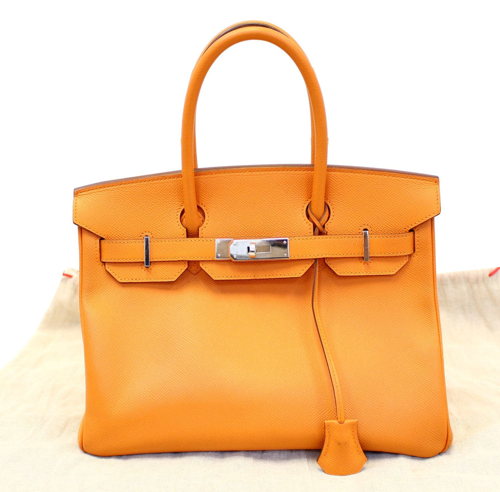 HERMES Birkin 30cm Orange Clemence Silver Hardware Bag - 20% Off