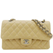 CHANEL Classic Double Flap Medium Quilted Caviar Leather Shoulder Bag Beige