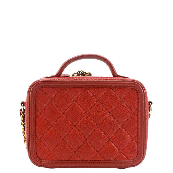 CHANEL Vanity Case Filigree CC Caviar Quilted Shoulder Bag Red back look