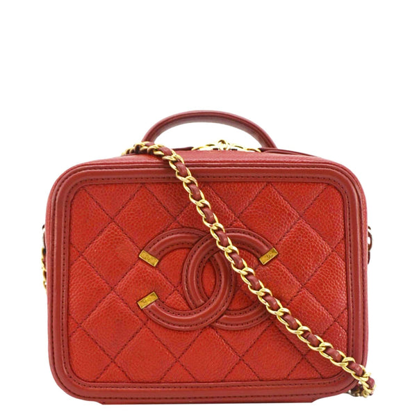 CHANEL Vanity Case Filigree CC Caviar Quilted Shoulder Bag Red back look