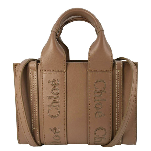 CHLOE Woody Calfskin Leather Brown Tote Bag  fornt side