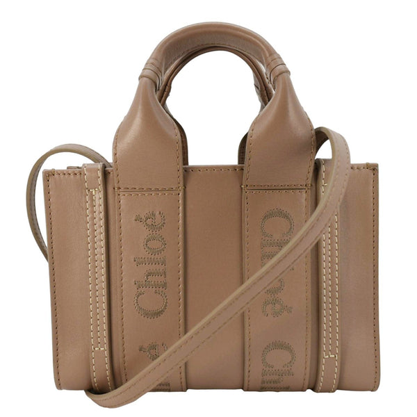 CHLOE Woody Calfskin Leather Brown Tote Bag  front look