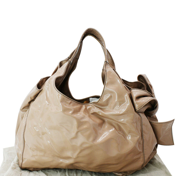 VALENTINO Nuage Bow Patent Leather Tote Bag Nude