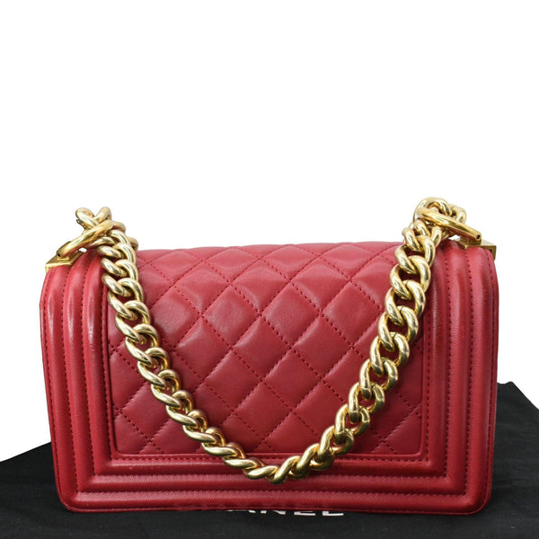 CHANEL Le Boy Small Lambskin Leather Shoulder Bag Red