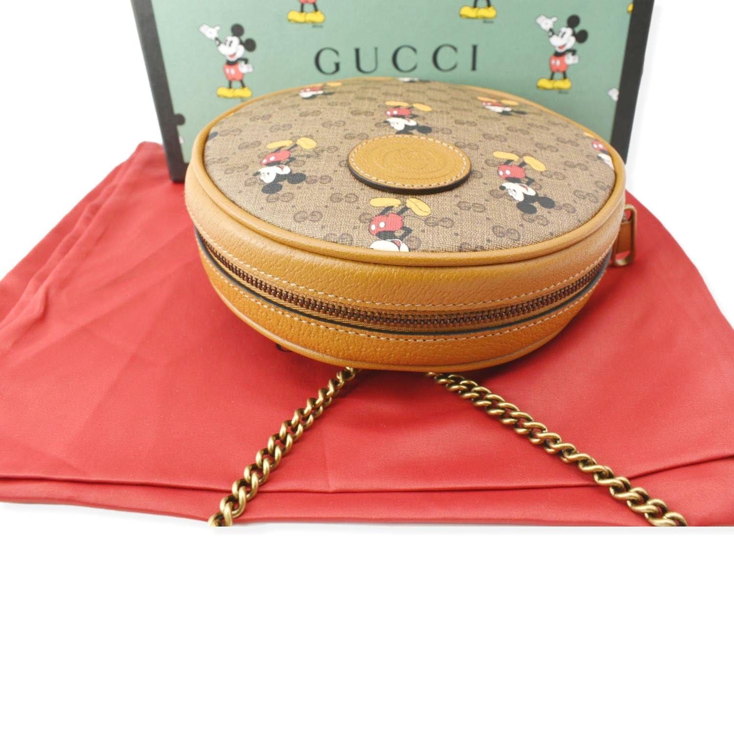 New Gucci x Disney Mickey Mouse Brown GG Canvas Round Mini Backpack 603730  8559