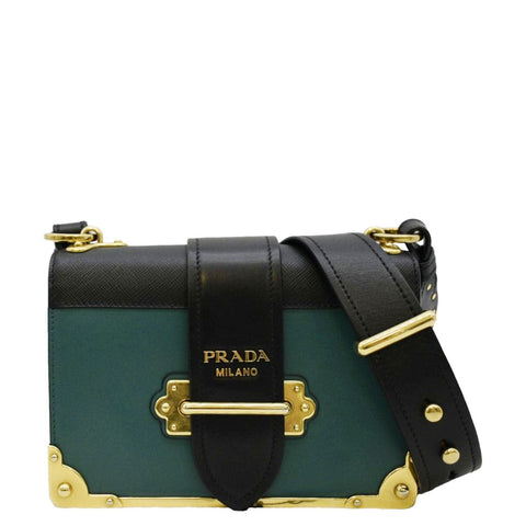 PRADA Tessuto Etiquette Nylon Shoulder Bag Black Yellow Strap Fur Handle  Crossbo