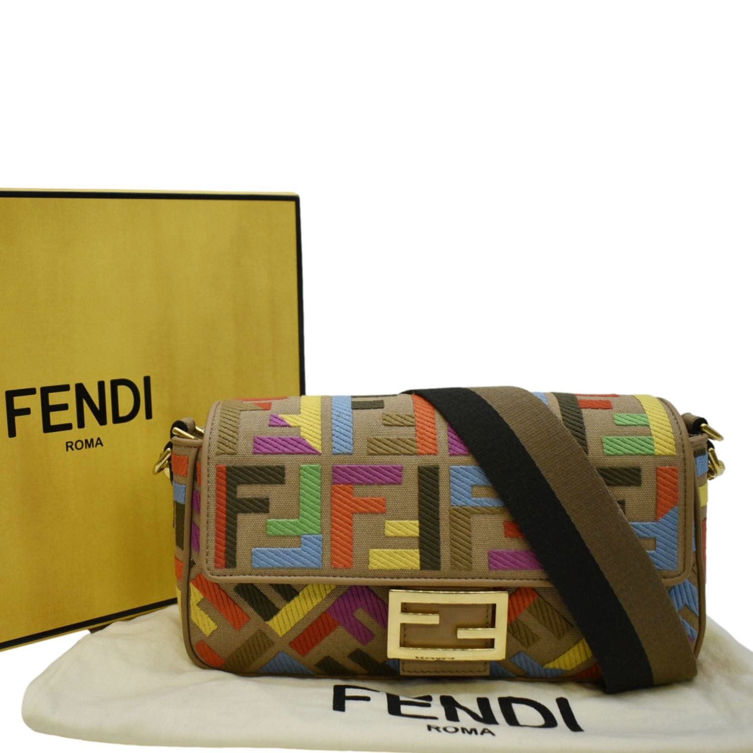 FENDI Canvas Vitello King F is Fendi FF Multicolor Embroidered