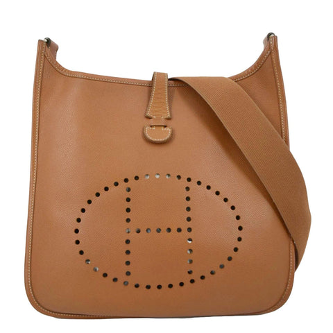 Hermes Christie Rhone Flap Clemence Leather Shoulder Bag Tan