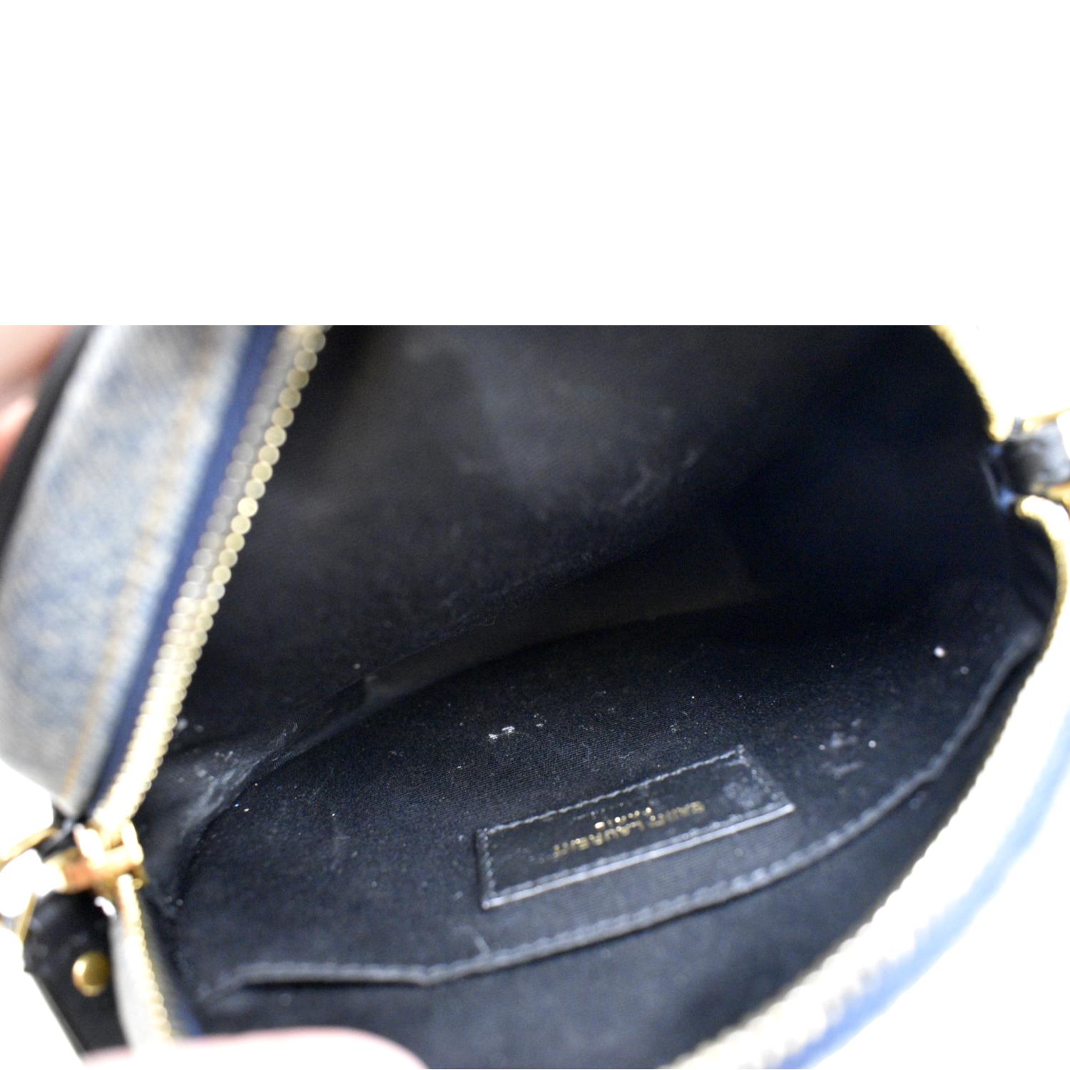 YVES SAINT LAURENT Vinyle Round Denim Camera Crossbody Bag Black