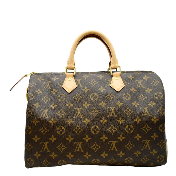 LOUIS VUITTON Speedy 35 Monogram Canvas Satchel Bag Brown