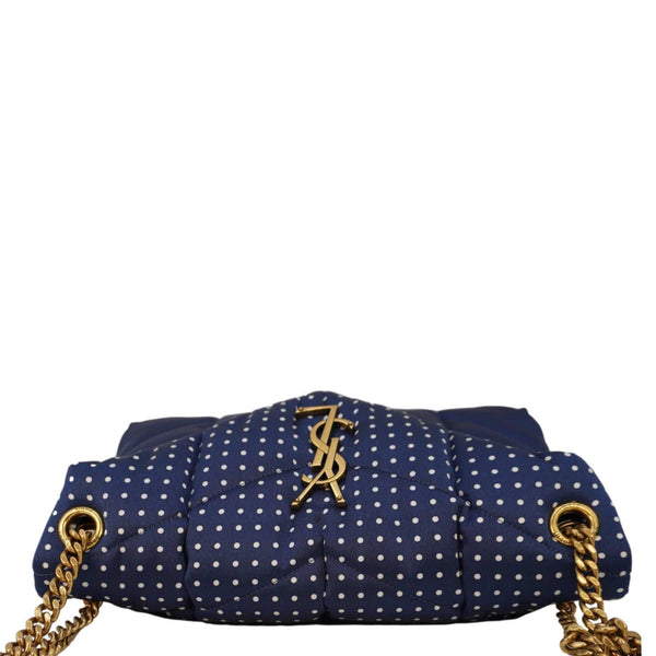 YVES SAINT LAURENT Loulou Puffer Polka Dots Canvas Crossbody Bag Blue