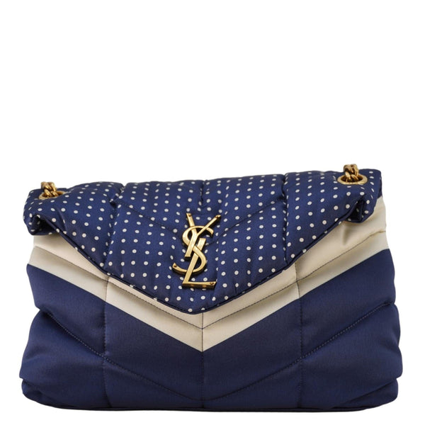 YVES SAINT LAURENT Loulou Puffer Polka Dots Canvas Crossbody Bag Blue