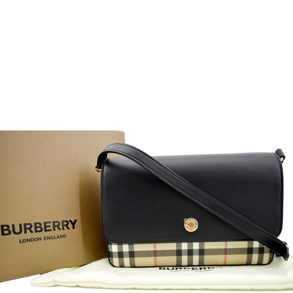 BURBERRY Vintage Check Note Smooth Leather Crossbody Bag Black