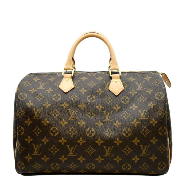 LOUIS VUITTON Speedy 35 Monogram Canvas Satchel Bag Brown