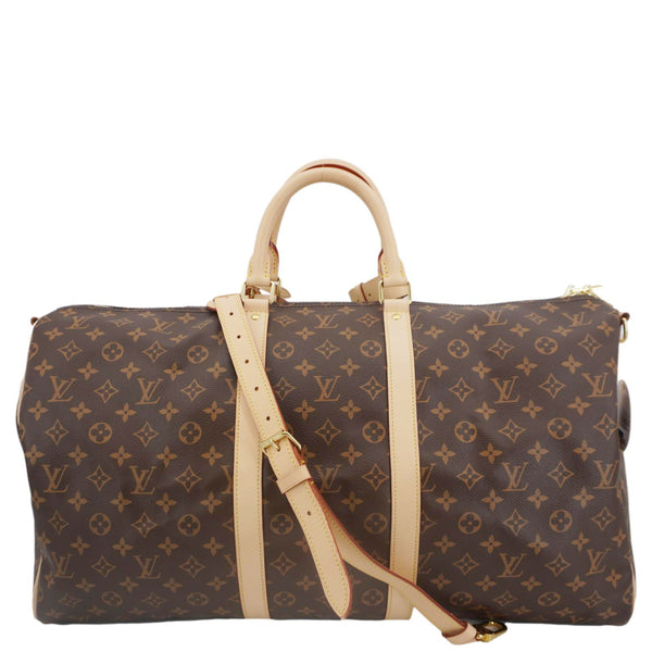 LOUIS VUITTON Keepall 55 Bandouliere Monogram Canvas Travel Bag Brown