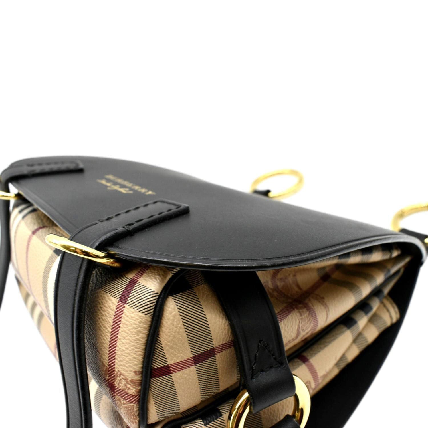 Burberry The Bridle Bag In Leather And Haymarket Check Dark Clove Brown