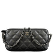 CHANEL Double Zip Quilted Lambskin Leather Shoulder Bag Black