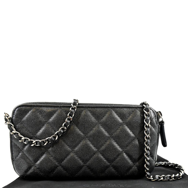 CHANEL Double Zip Quilted Lambskin Leather Shoulder Bag Black