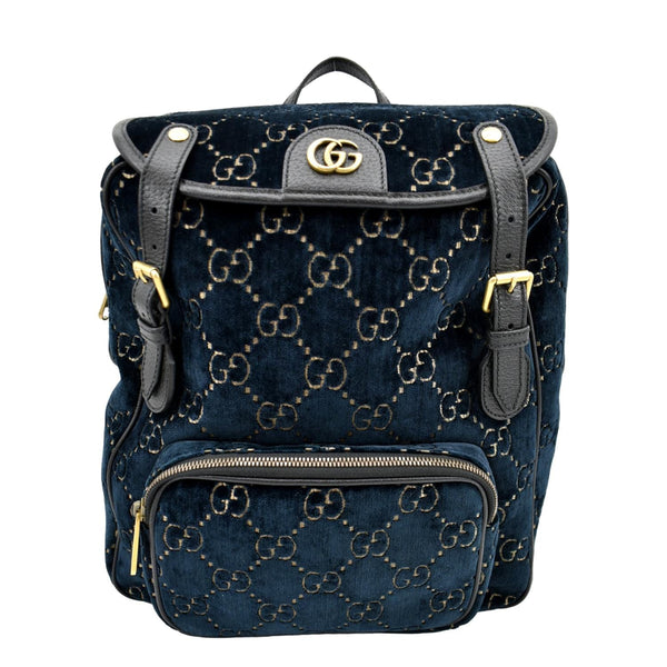 GUCCI GG Marmont Velvet Double Buckle Backpack Bag Blue 574942