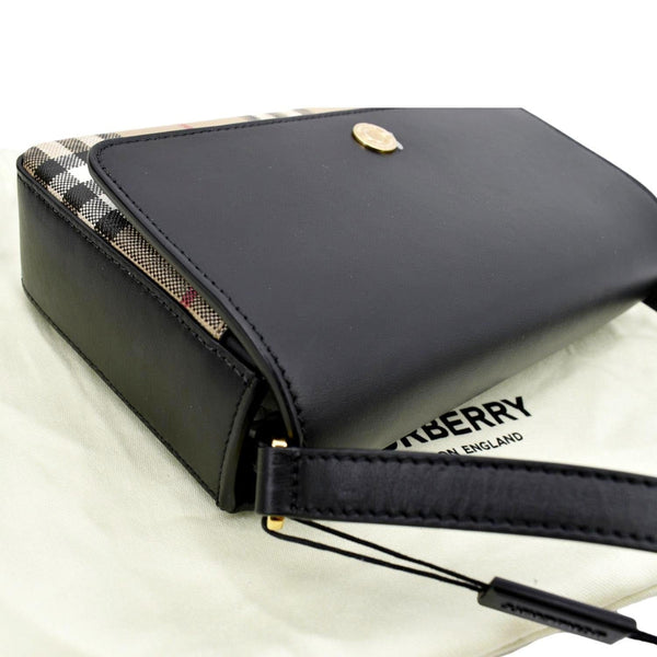 BURBERRY Vintage Check Note Smooth Leather Crossbody Bag Black