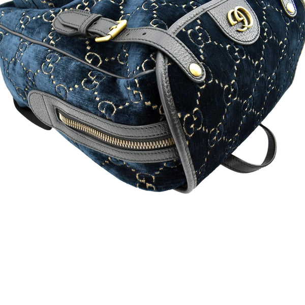 GUCCI GG Marmont Velvet Double Buckle Backpack Bag Blue 574942