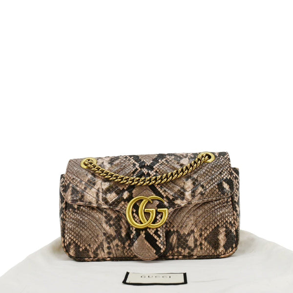 GUCCI GG Marmont Snake Print Leather Crossbody Bag Brown 443497