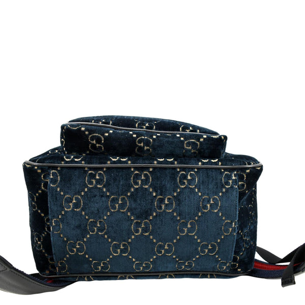 GUCCI GG Marmont Velvet Double Buckle Backpack Bag Blue 574942