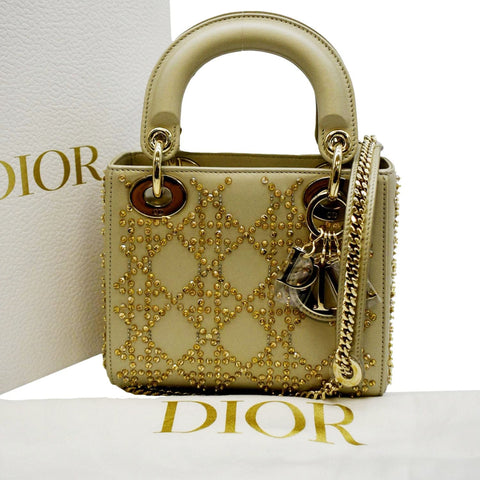 CHRISTIAN DIOR Mini Lady Dior Lambskin Leather Shoulder Bag Platinum Metallic