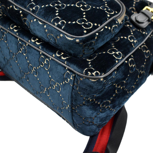 GUCCI GG Marmont Velvet Double Buckle Backpack Bag Blue 574942