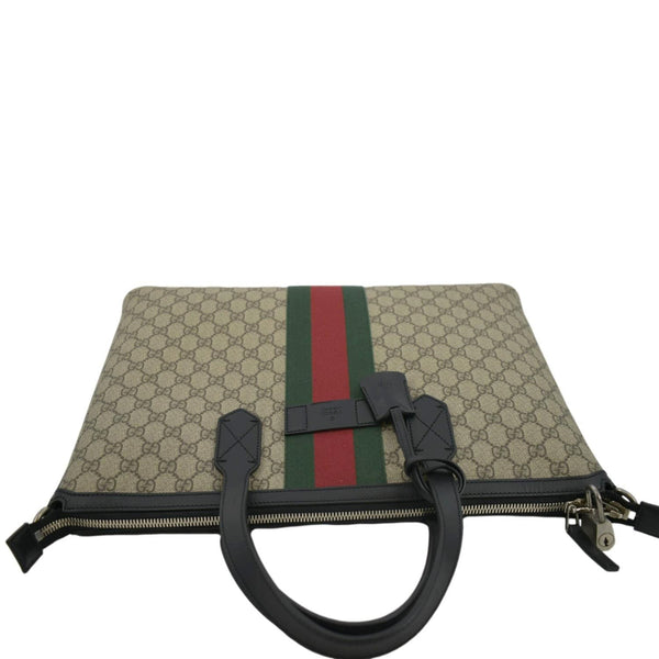 GUCCI Zipper Web GG Supreme Canvas Tote Shoulder Bag Black 359261