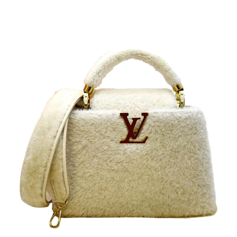 Louis Vuitton Capucines Teddy Fleece PM Ecru White in Lamb