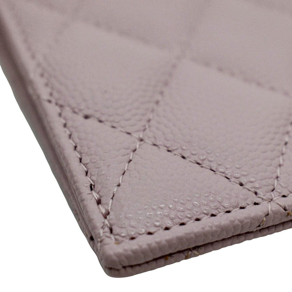 CHANEL Quilted Caviar Leather Top Zip Card Holder Light Pink