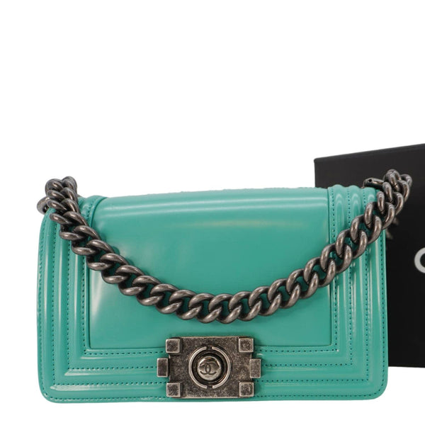 CHANEL Boy Small Patent Leather Shoulder Bag Green