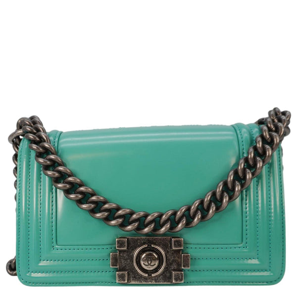 CHANEL Boy Small Patent Leather Shoulder Bag Green