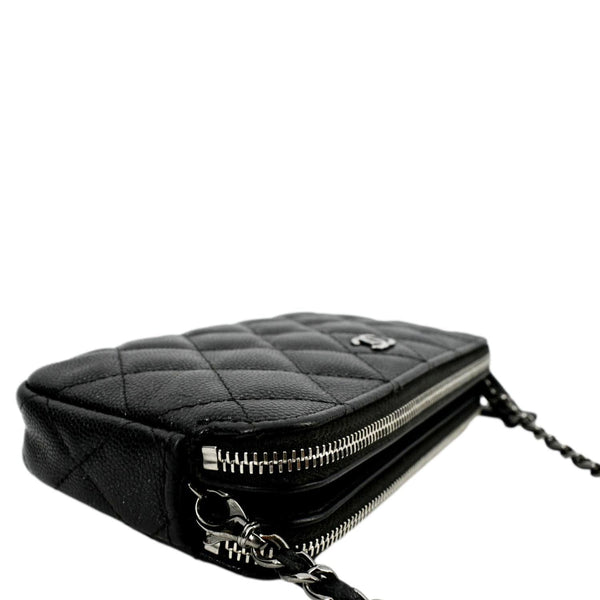 CHANEL Double Zip Quilted Lambskin Leather Shoulder Bag Black