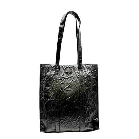 Prada BR4176 Patent Black Leather / Black Nylon Ruffle Tote Shoulder Bag -  The Attic Place