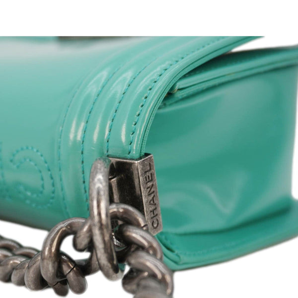 CHANEL Boy Small Patent Leather Shoulder Bag Green