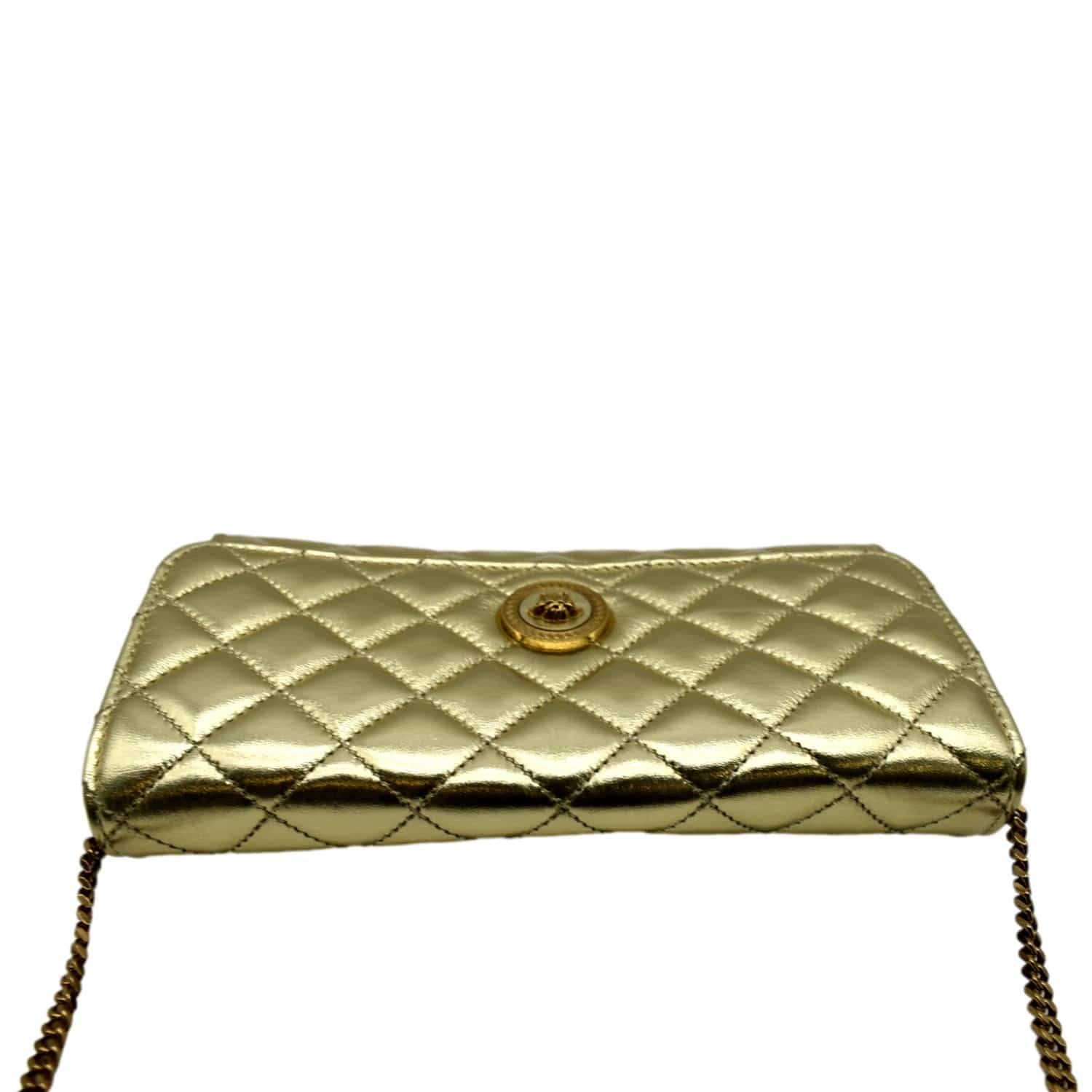 VERSACE Medusa Wallet On Chain Metallic Leather Crossbody Bag Gold