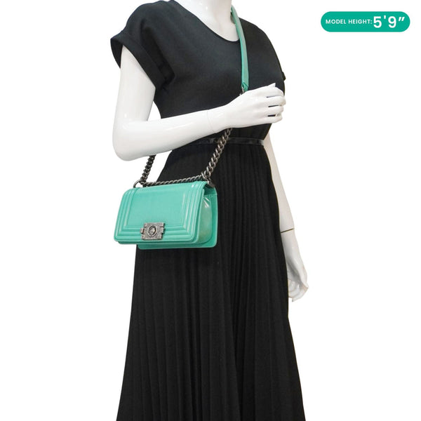 CHANEL Boy Small Patent Leather Shoulder Bag Green