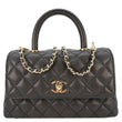 CHANEL Coco Flap Small Quilted Caviar Leather Handle Shoulder Bag Black